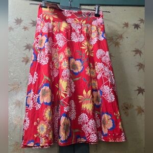 NWT Salaam 'Flippy' Vibrant Red w/ Large Floral Pattern A-Line Skirt Sz XS